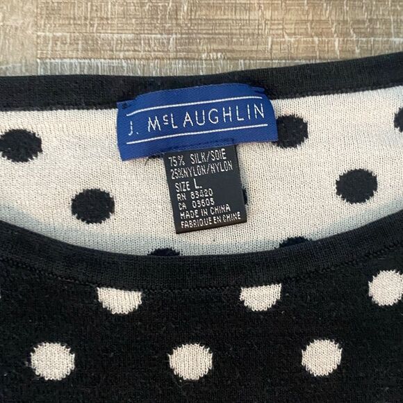 J. MCLAUGHLIN Silk Polka Dot Sweater Women’s Large Black White Knit Preppy Y2K - Picture 3 of 9